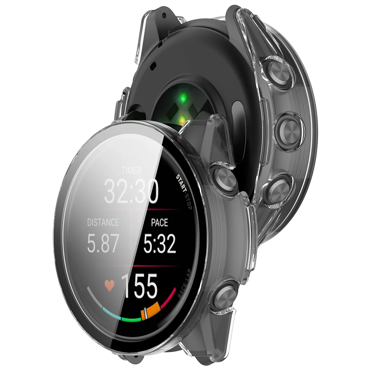 Bizon Case Watch Adamo beépített üveggel a Garmin Forerunner 70 / 170 / 170 Music számára
