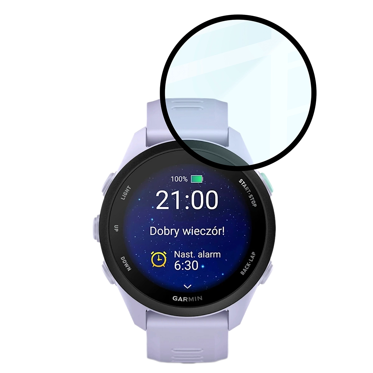 Wymiary szkła hybrydowego Bizon Glass Watch Edge dla Garmin Forerunner 70 / 170 / 170 Music