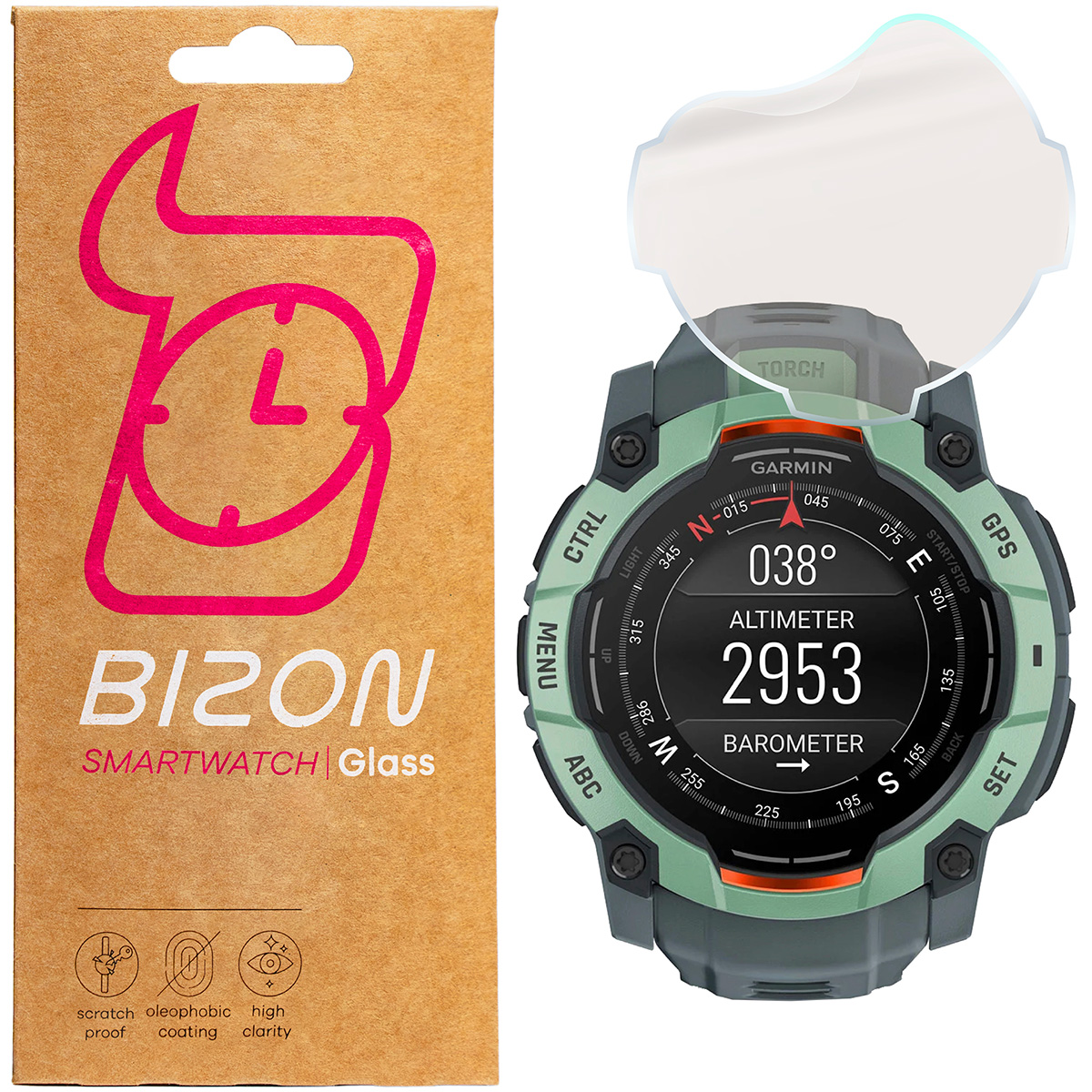 Folia matowa na ekran Bizon Glass Watch Film Sun do Garmin Instinct 3 50 mm, 2 sztuki