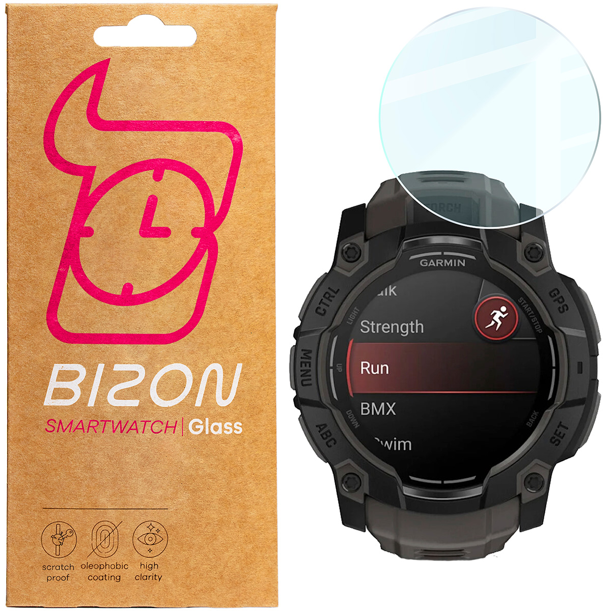 Szkło hartowane na ekran Bizon Glass Watch Clear do Garmin Instinct 3 50 mm