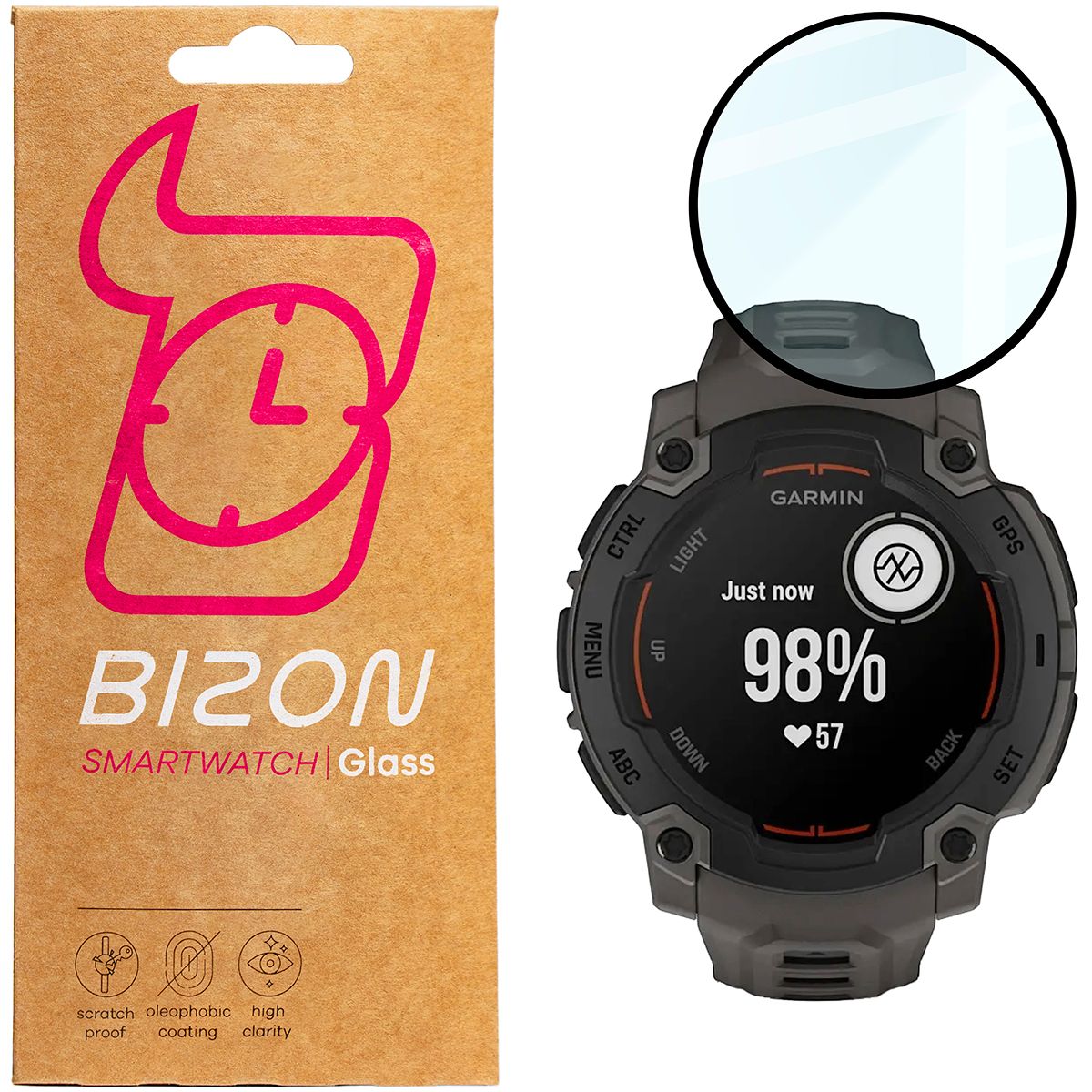 Hybridglas für Smartwatch Bizon Glass Watch Edge für Garmin Instinct E 45 mm