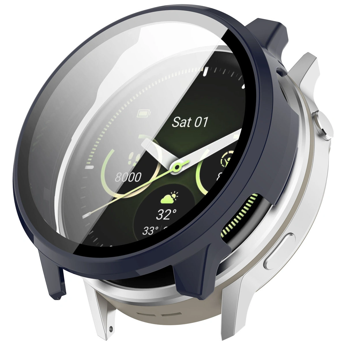Vizualizare a montării carcasei Bizon Case+Glass Watch pentru Garmin Venu 4 41 mm