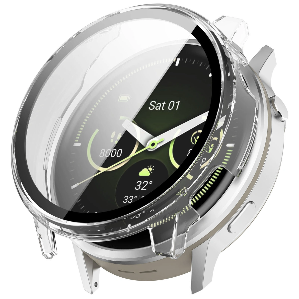 Vizualizarea aplicării carcasei Bizon Case+Glass Watch pentru Garmin Venu 4 45 mm