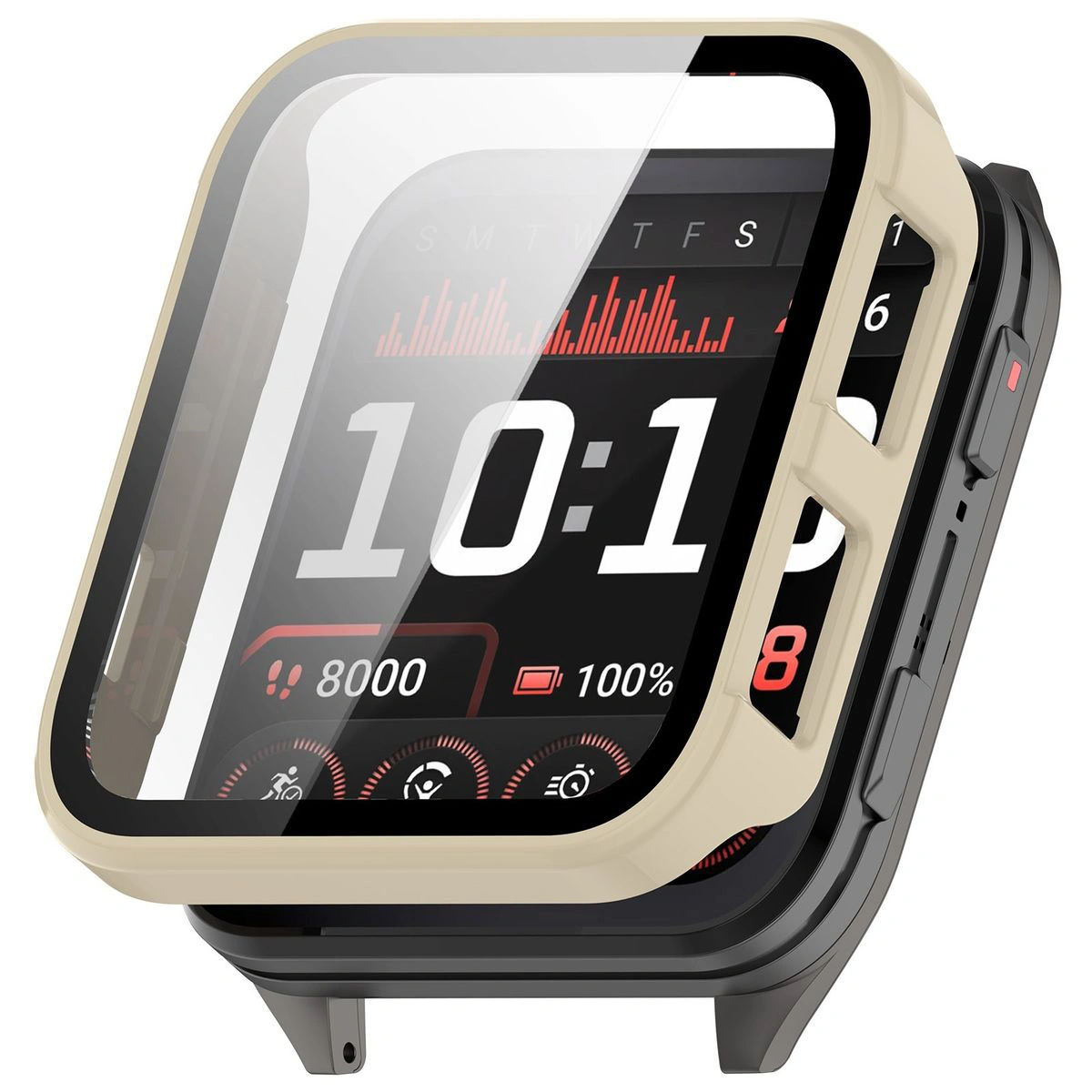 Wizualizacja nakładania etui Bizon Case+Glass Watch do Galaxy Watch 8 44 mm