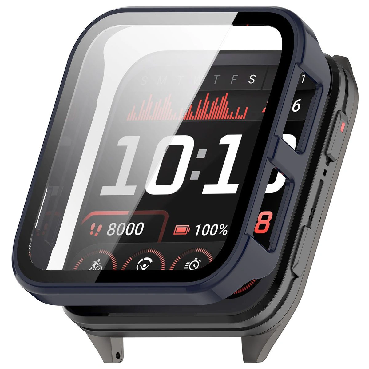 Wizualizacja nakładania etui Bizon Case+Glass Watch do Galaxy Watch 8 44 mm