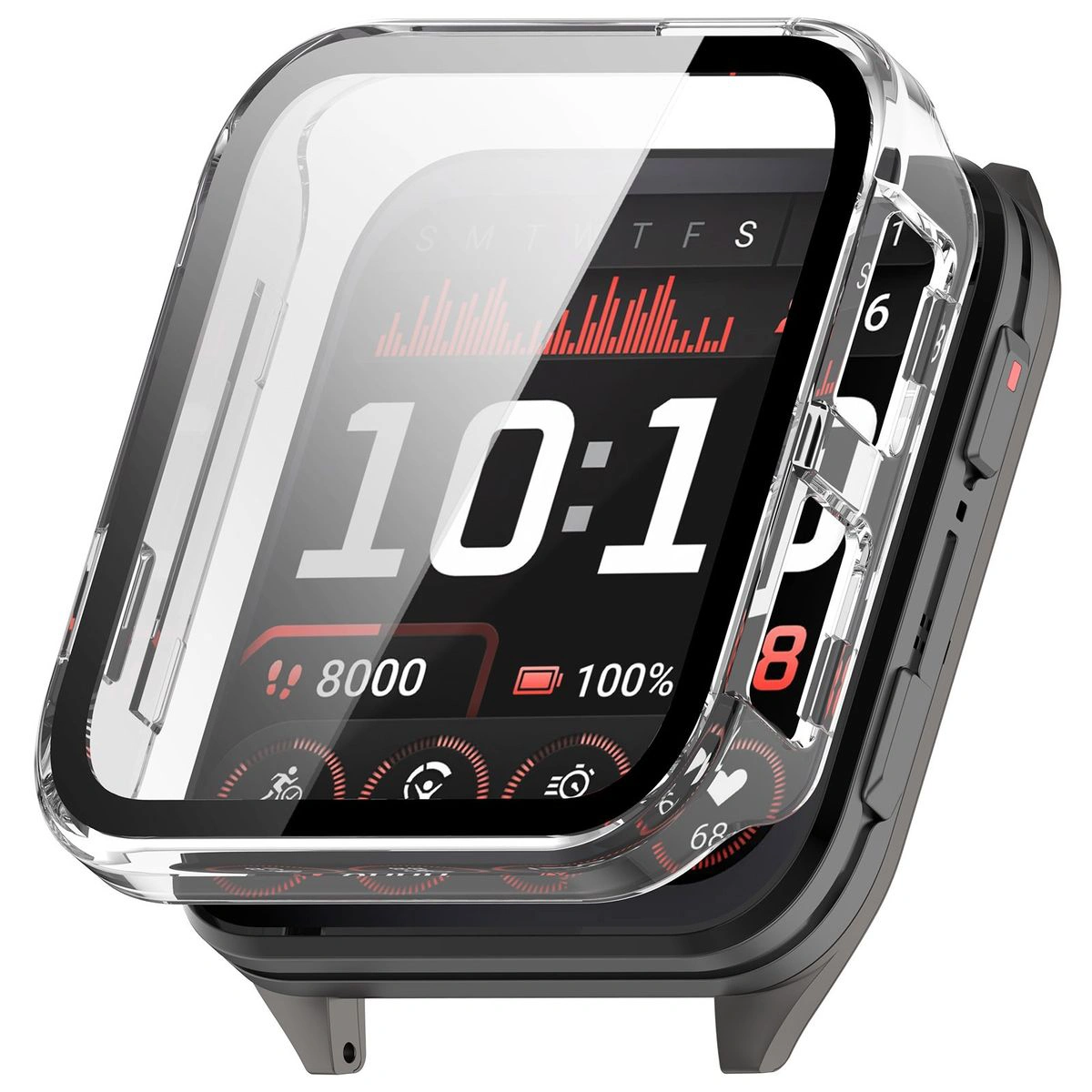 Wizualizacja nakładania etui Bizon Case+Glass Watch do Galaxy Watch 8 44 mm