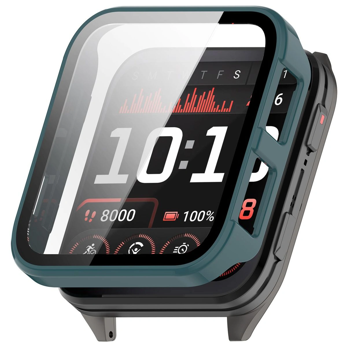 Wizualizacja nakładania etui Bizon Case+Glass Watch do Galaxy Watch 8 44 mm