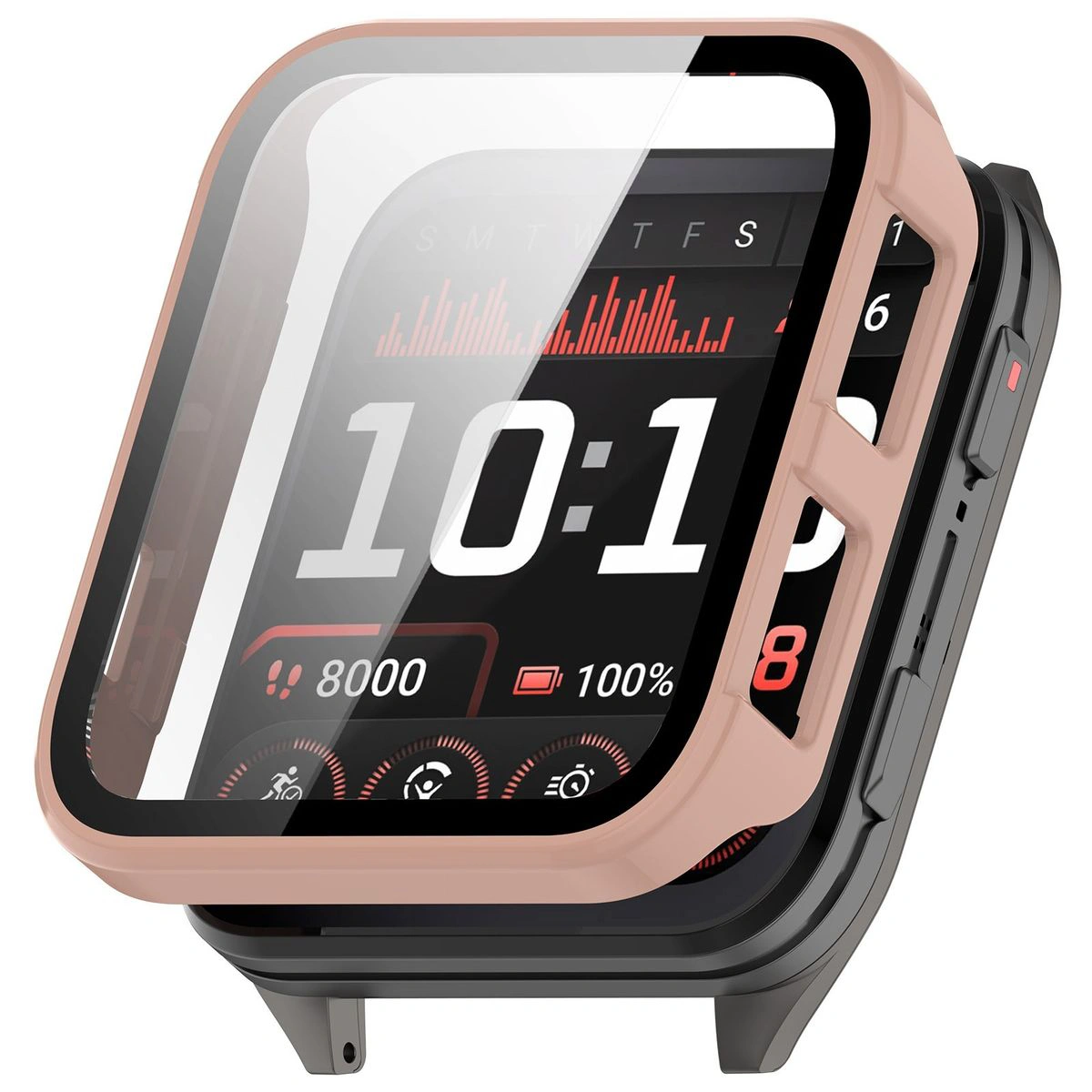 Wizualizacja nakładania etui Bizon Case+Glass Watch do Galaxy Watch 8 44 mm