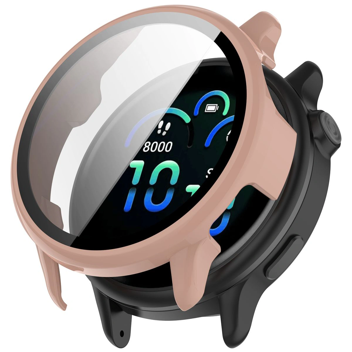 Visualisierung des Anlegens der Hülle Bizon Case+Glass Watch für Garmin Vivoactive 6