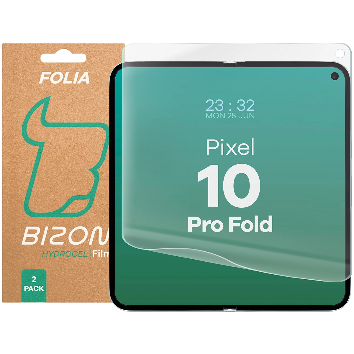 Verpackung und Hydrogel-Folie für den mittleren Bildschirm des Bizon Glass Hydrogel Mid Duo für Google Pixel 10 Pro Fold 
