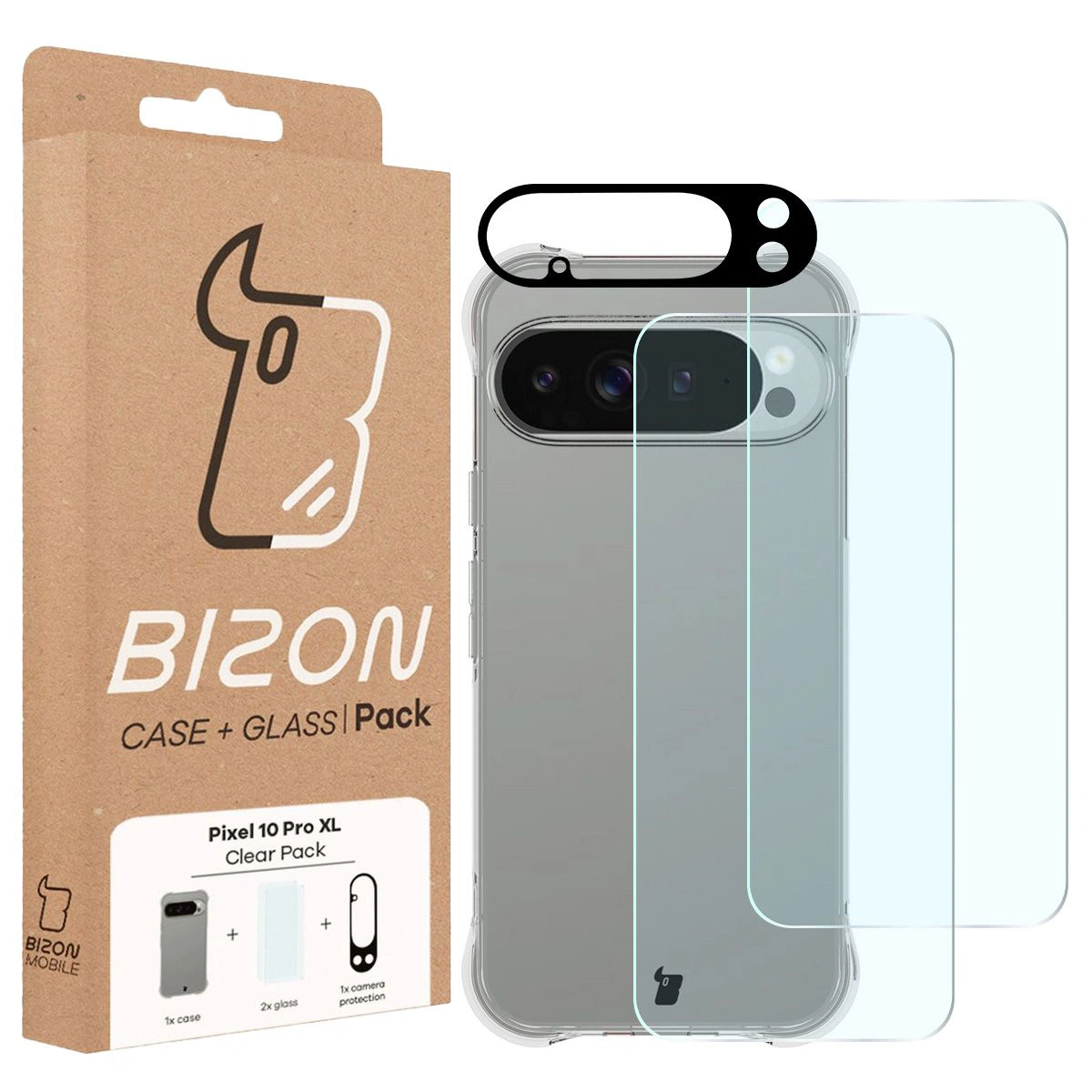 Etui Bizon Case Salpa + szkło hartowane Bizon Glass Clear 2 - 2 szt. + szkiełko na obiektyw Bizon Glass Lens, Google Pixel 10 Pro XL