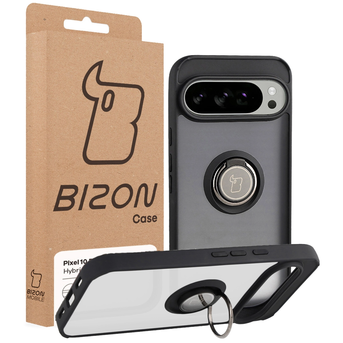 Przód pudełka Bizon Case z dedykowaną etykietą do Google Pixel 10 Pro XL