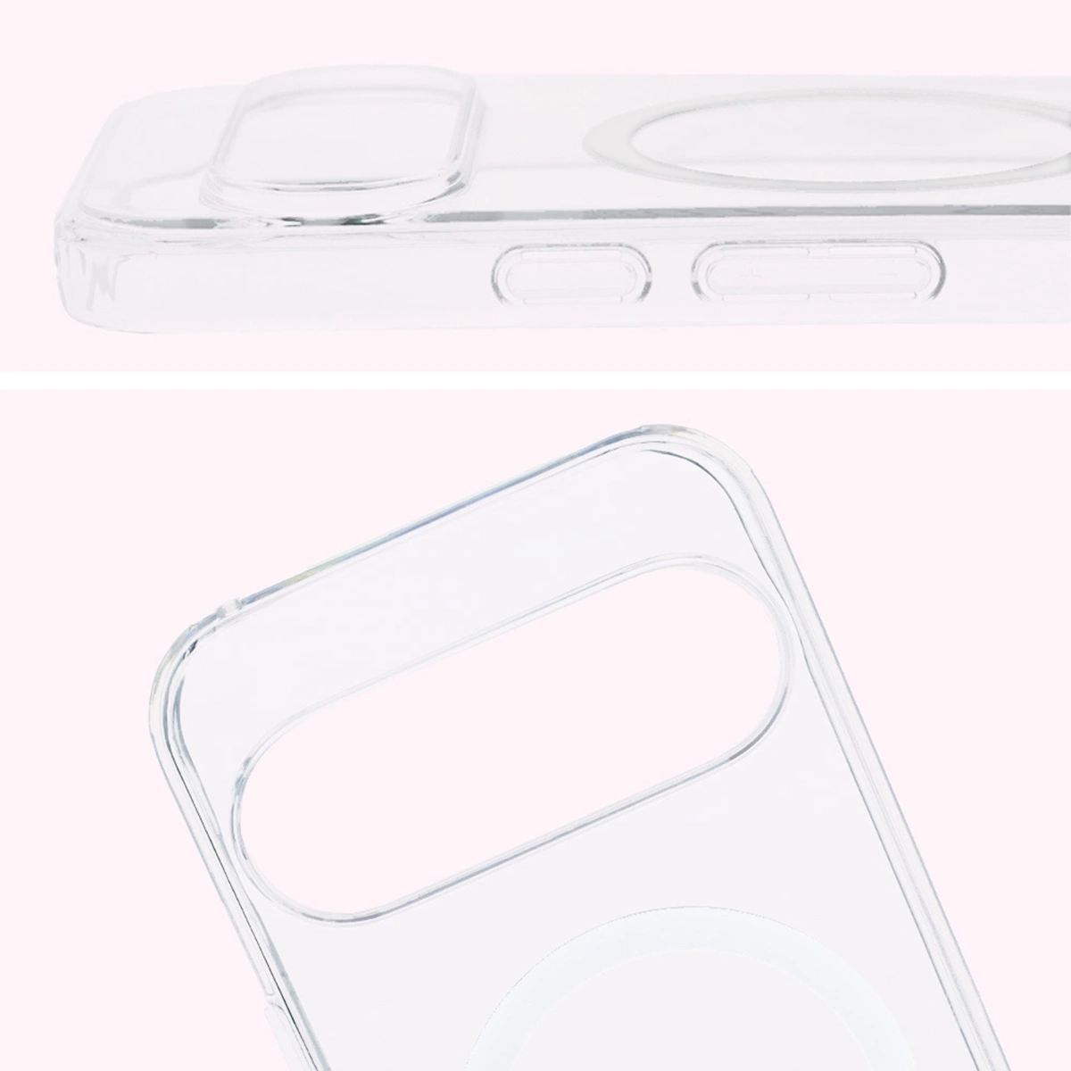 Pełne wycięcie i podwyższone krawędzie aparatu w etui Bizon Case CrystalO do Google Pixel 10 / 10 Pro