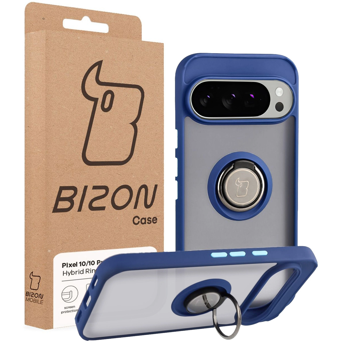 Przód pudełka Bizon Case z dedykowaną etykietą do Google Pixel 10 / Google Pixel 10 Pro