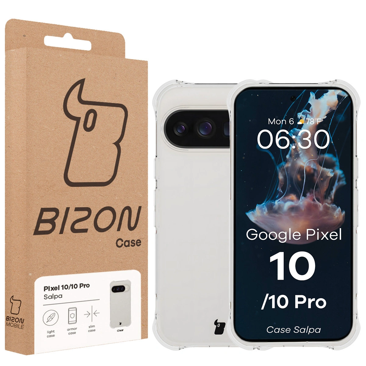 Front of the Bizon Case box with a dedicated label for Google Pixel 10 / Google Pixel 10 Pro