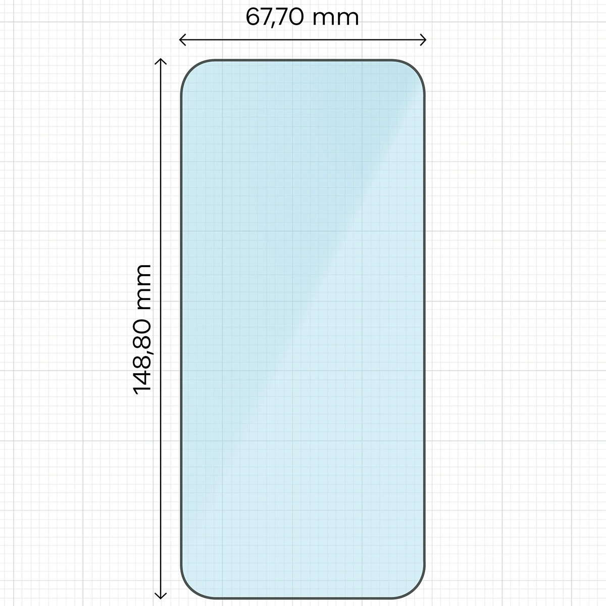 Measuring tape with dimensions of Bizon Smart Glass