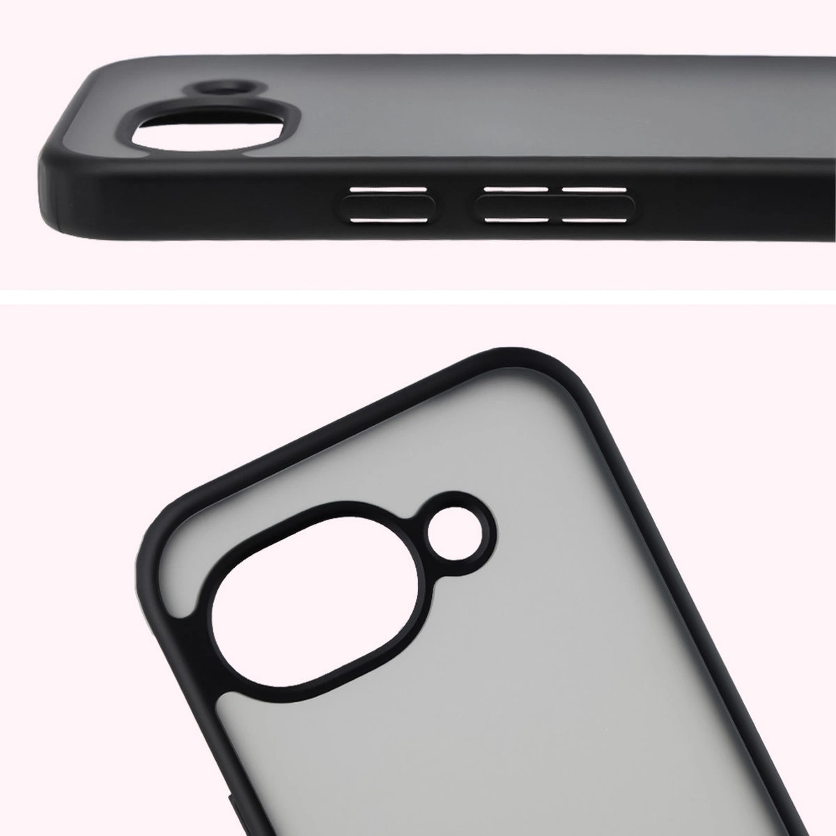 Úplný výřez a zvýšené okraje fotoaparátu v etui Bizon Case Angelo pro Google Pixel 10a