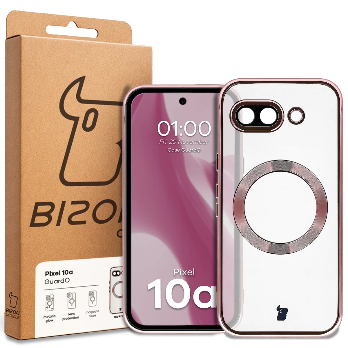 Front of the Bizon Case box with a dedicated label for Google Pixel 10a