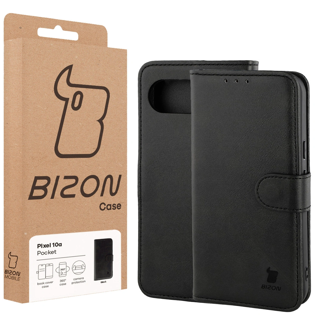 Front of the Bison Case box with a dedicated label for Google Pixel 10a