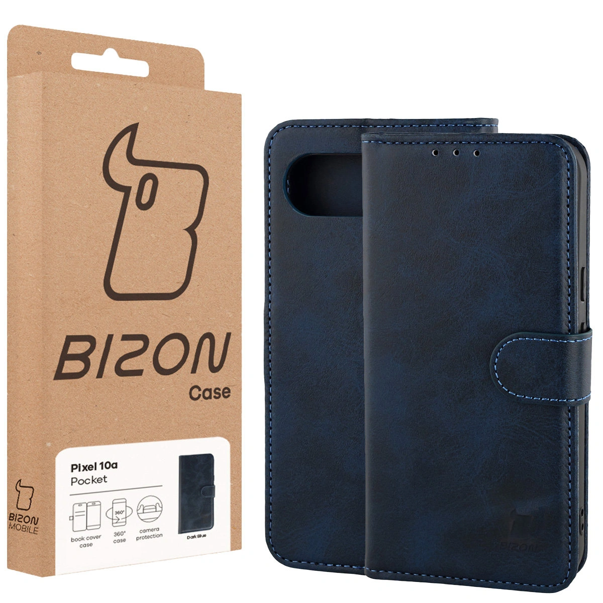 Front of the Bison Case box with a dedicated label for Google Pixel 10a