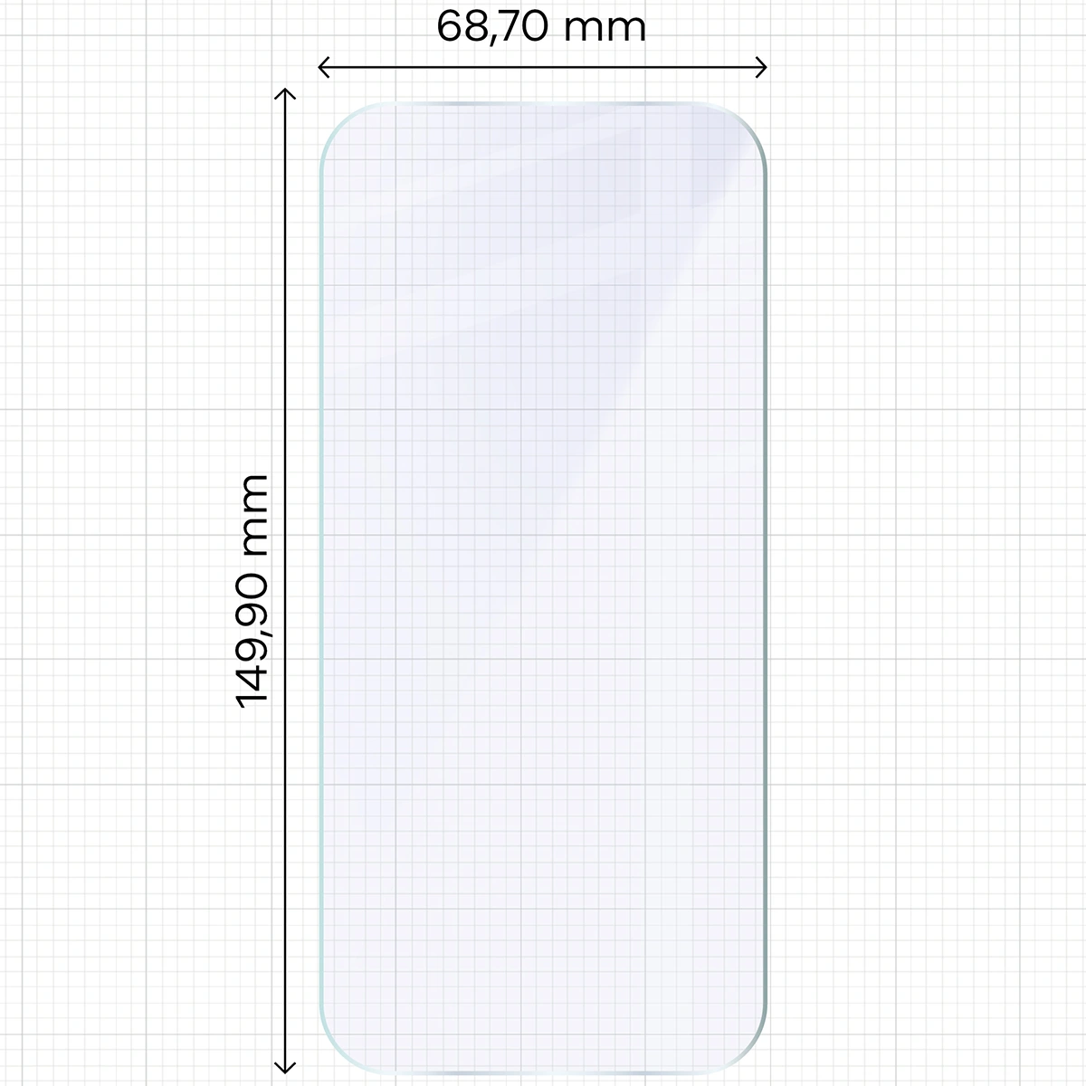 Measuring tape with dimensions of Bizon Glass Mule hybrid glass for Google Pixel 10a
