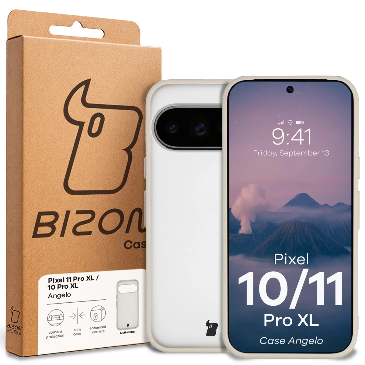 Přední strana krabičky Bizon Case s dedikovanou etiketou pro Google Pixel 11 Pro XL / 10 Pro XL