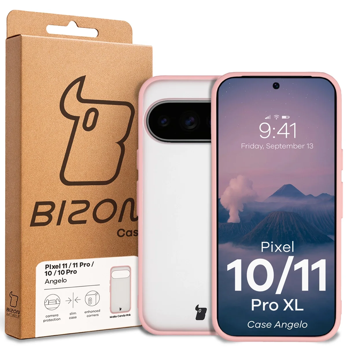 Přední strana balení Bizon Case s dedikovanou etiketou pro Google Pixel 11 Pro XL / 10 Pro XL