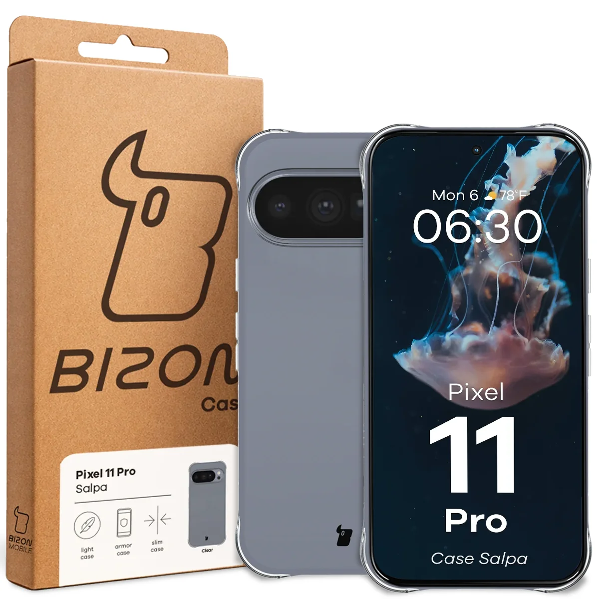 Front of the Bizon Case box with a dedicated label for Google Pixel 11 Pro