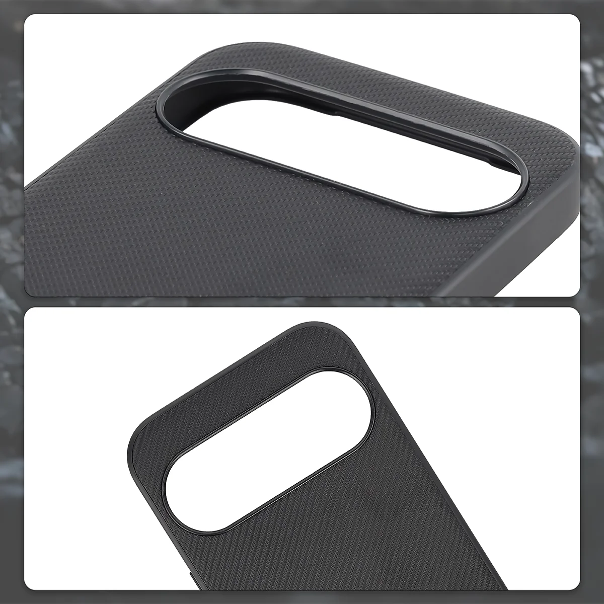Raised camera edges and cutout for the camera in the Bizon Case CarbO for Google Pixel 11