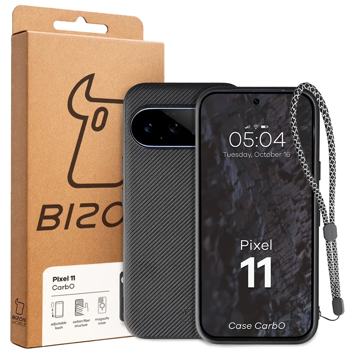 Front of the Bizon Case box with a dedicated label for Google Pixel 11