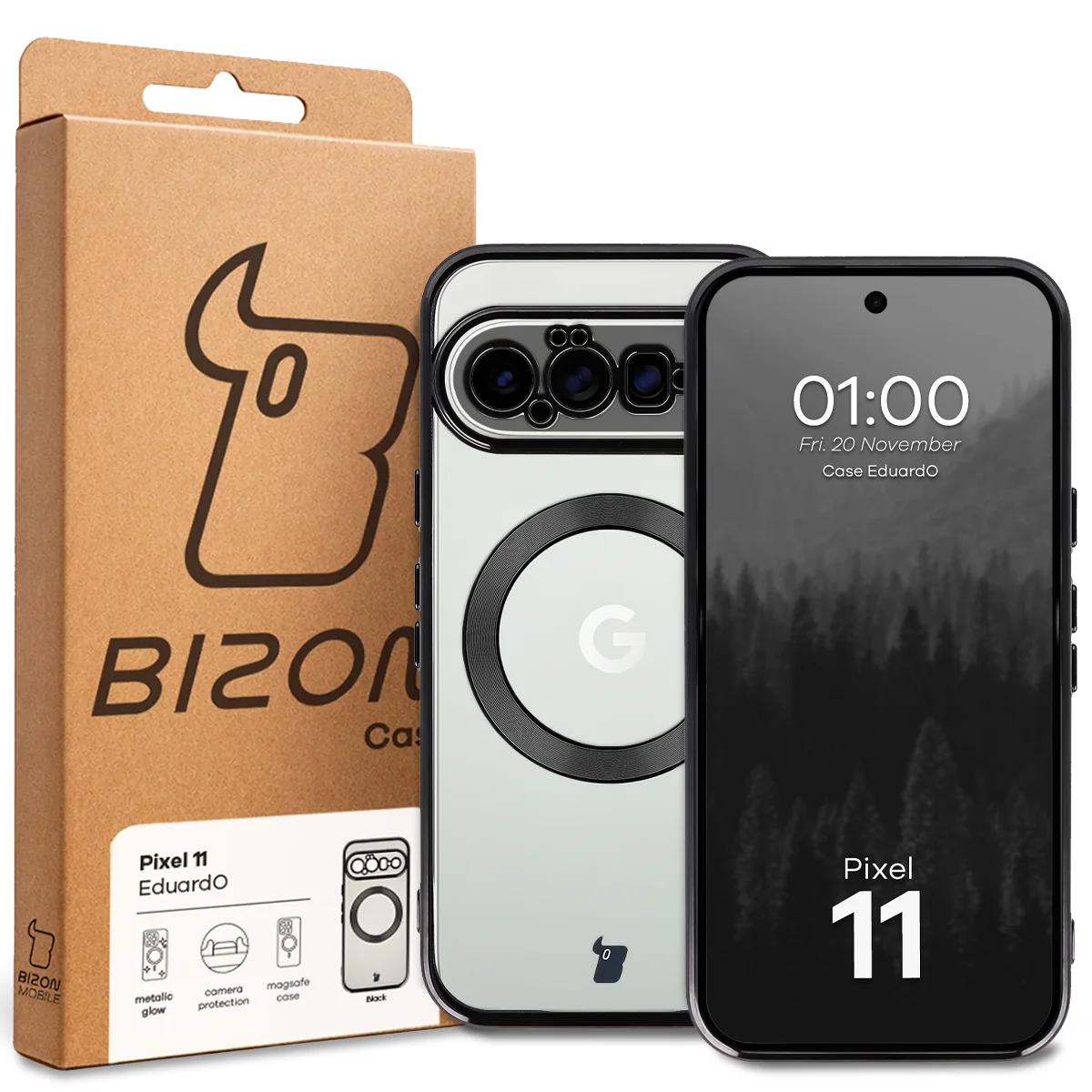Front of the Bizon Case box with a dedicated label for Google Pixel 11