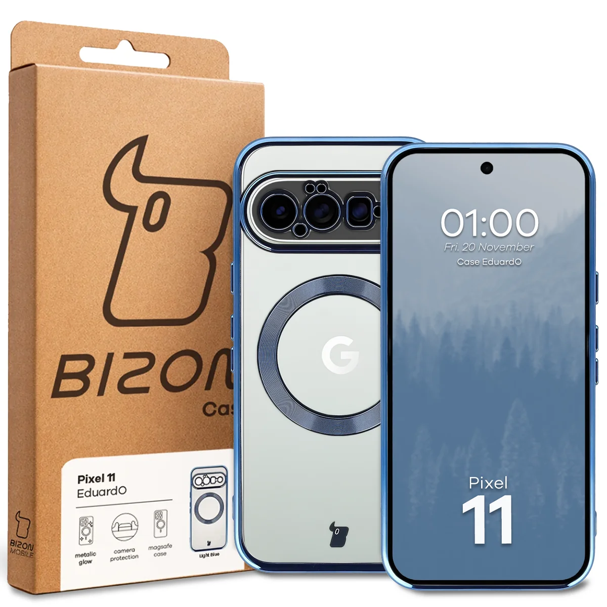 Front of the Bizon Case box with a dedicated label for Google Pixel 11