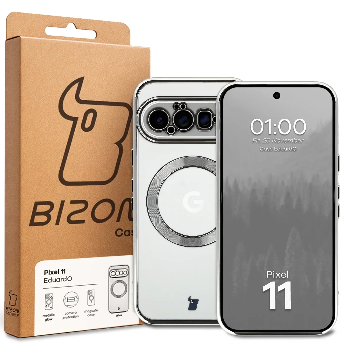 Front of the Bizon Case box with a dedicated label for Google Pixel 11