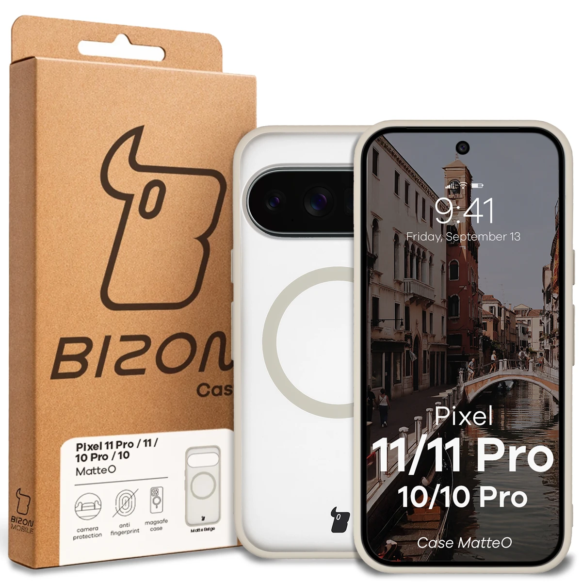 Front of the Bizon Case box with a dedicated label for Google Pixel 11 / 11Pro / 10 / 10 Pro