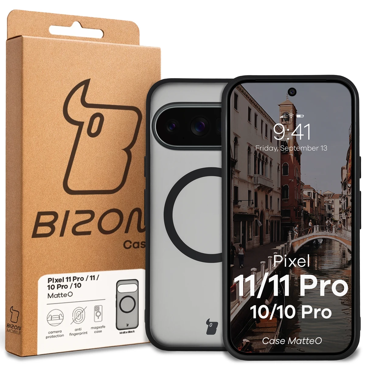 Front of the Bizon Case box with a dedicated label for Google Pixel 11 / 11Pro / 10 / 10 Pro