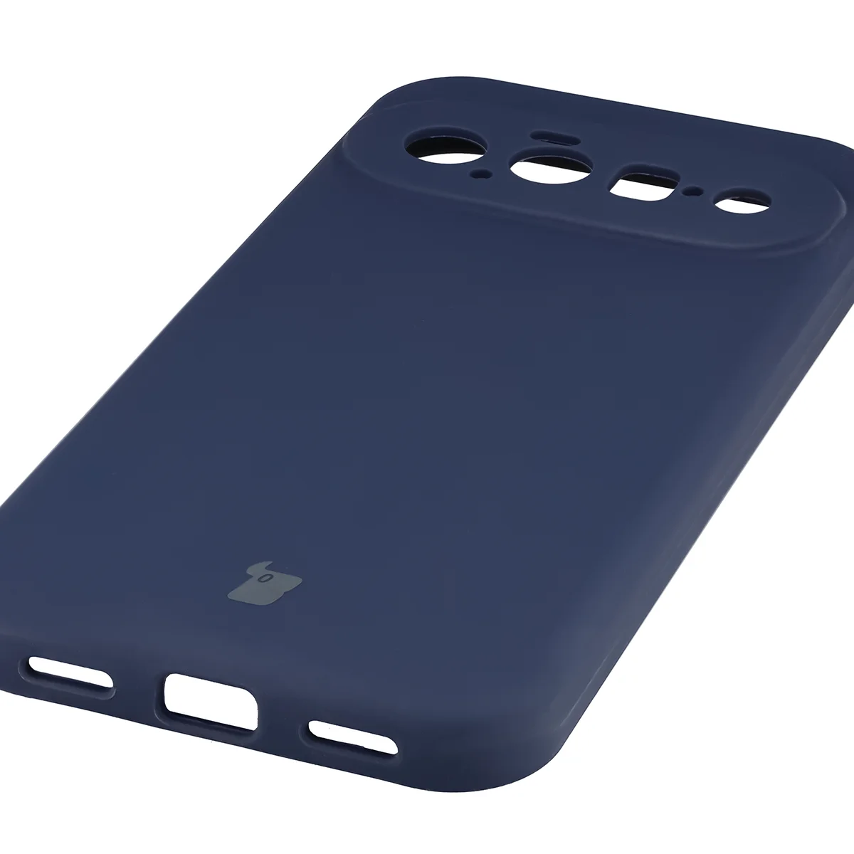 Close-up of precise cutouts and wireless charging capability in the Bison Soft Case for Google Pixel 11