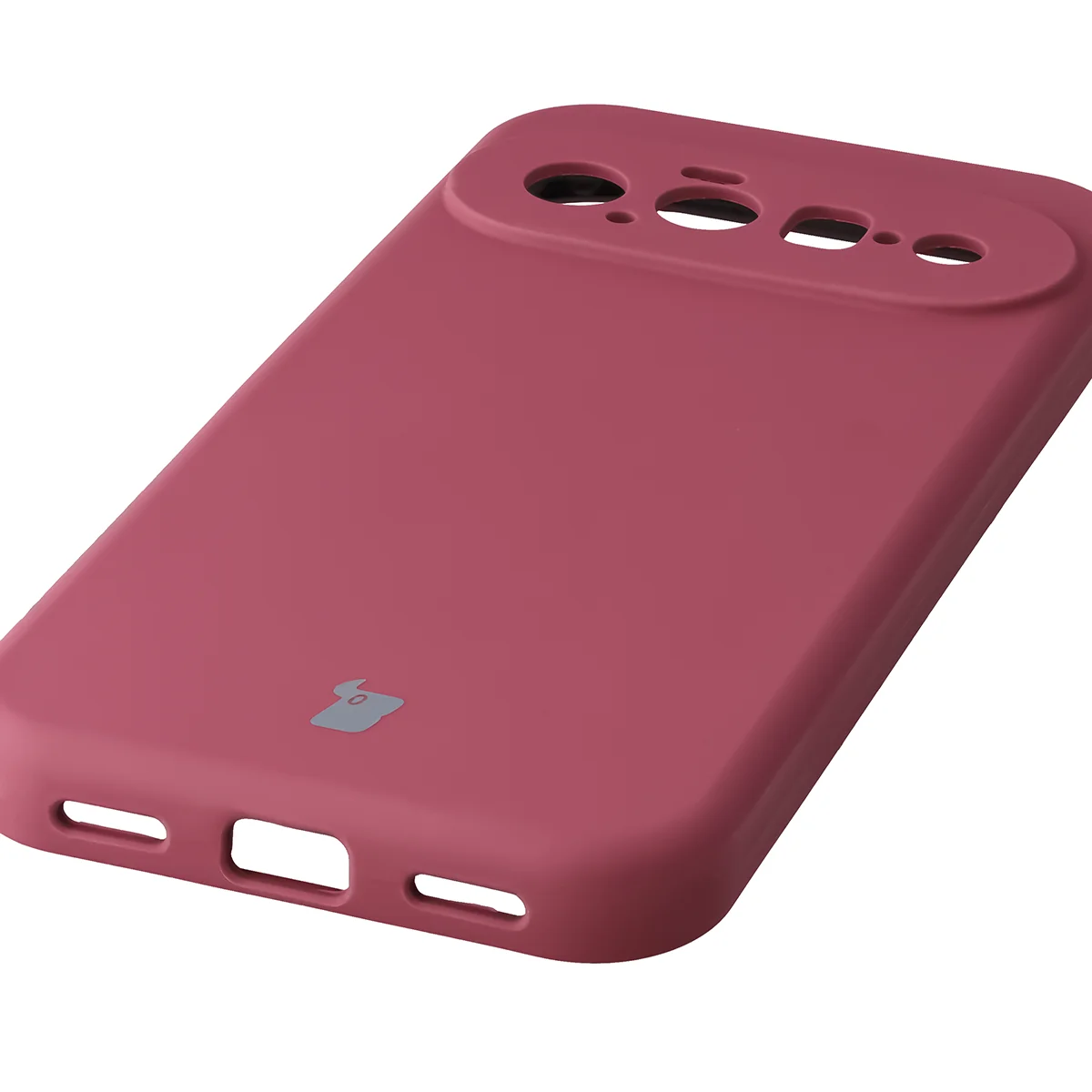 Close-up of precise cutouts and wireless charging capability in the Bison Soft Case for Google Pixel 11