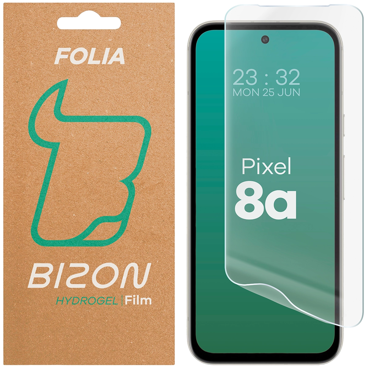 Box and hydrogel film for the Bizon Glass Hydrogel Front for Google Pixel 8a