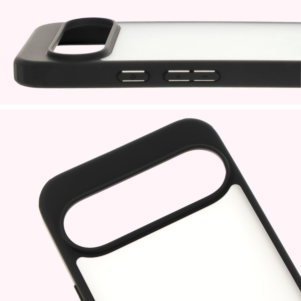 Pełne wycięcie i podwyższone krawędzie aparatu w etui Bizon Case Angelo