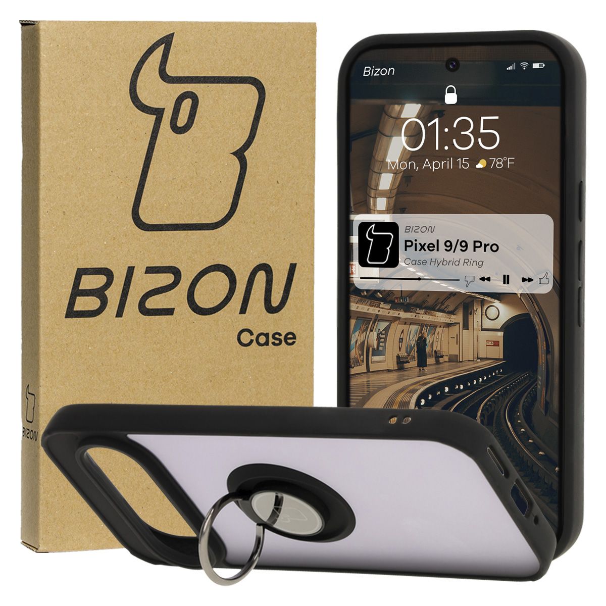 Husă cu suport pentru deget Bizon Case Hybrid Ring pentru Google Pixel 9 / 9 Pro