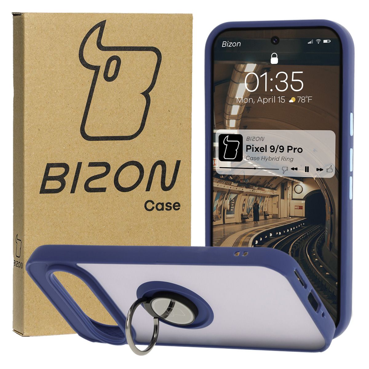 Husa cu suport pentru deget Bizon Case Hybrid Ring pentru Google Pixel 9 / 9 Pro