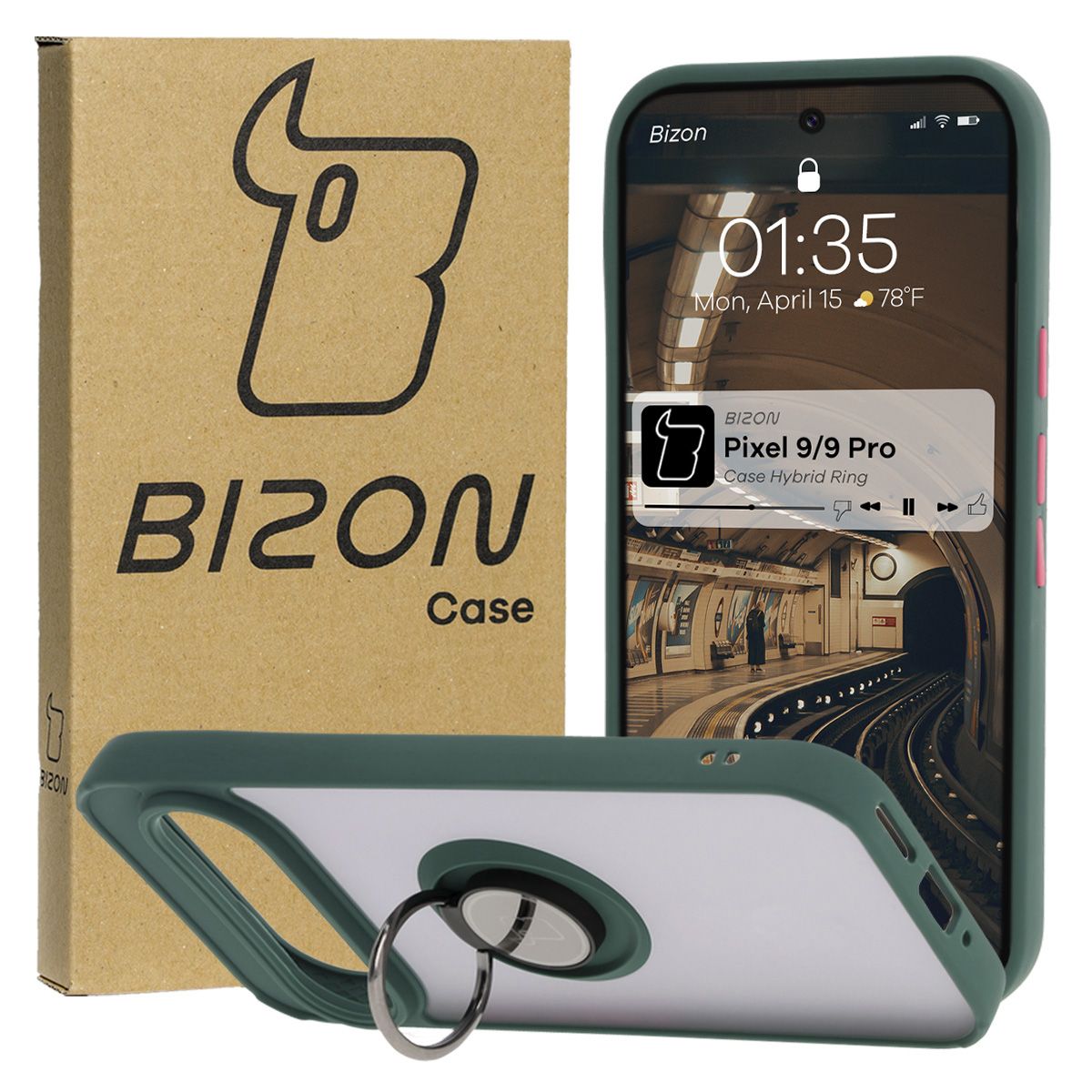 Carcasă cu suport pentru deget Bizon Case Hybrid Ring pentru Google Pixel 9 / 9 Pro