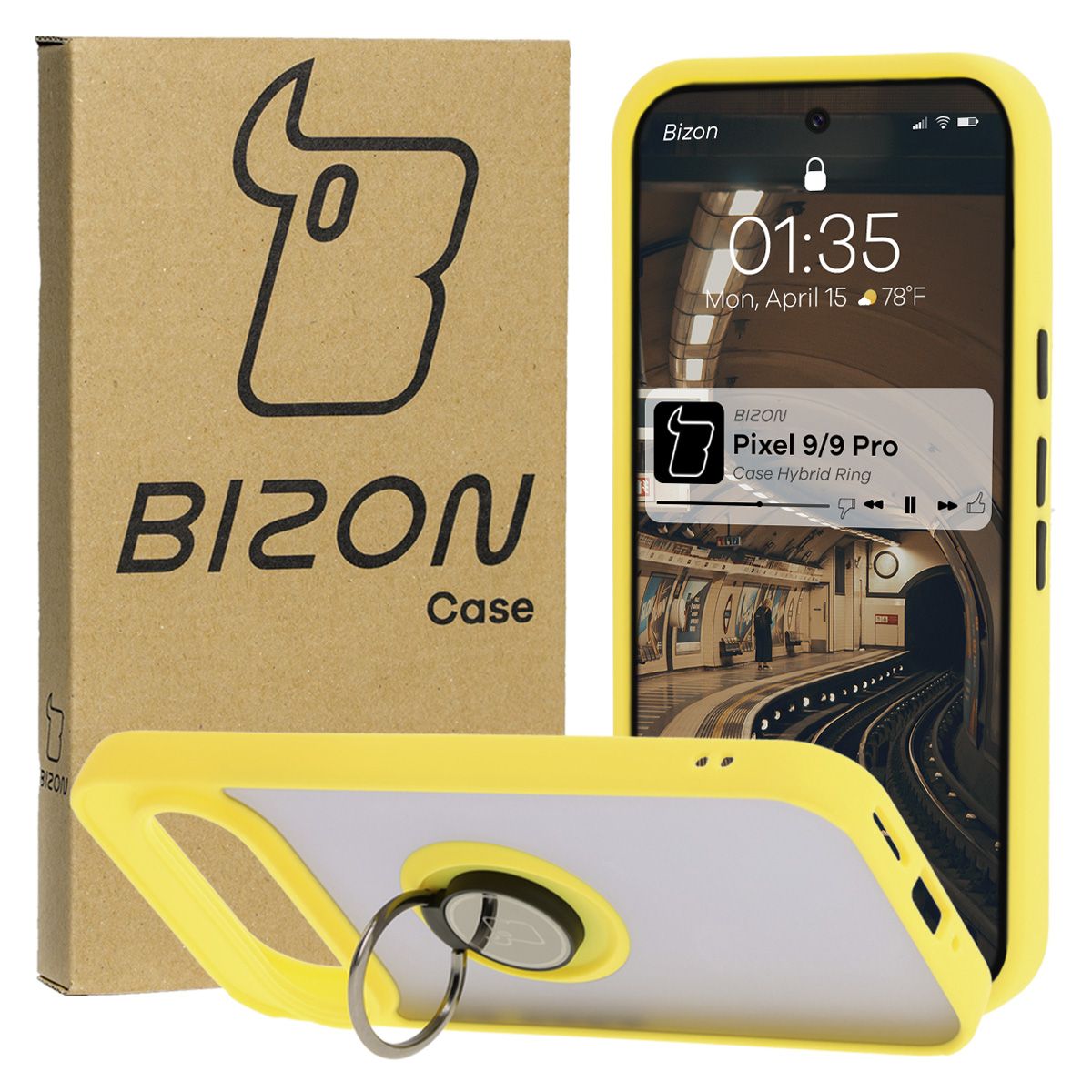 Etui cu suport pentru deget Bizon Case Hybrid Ring pentru Google Pixel 9 / 9 Pro