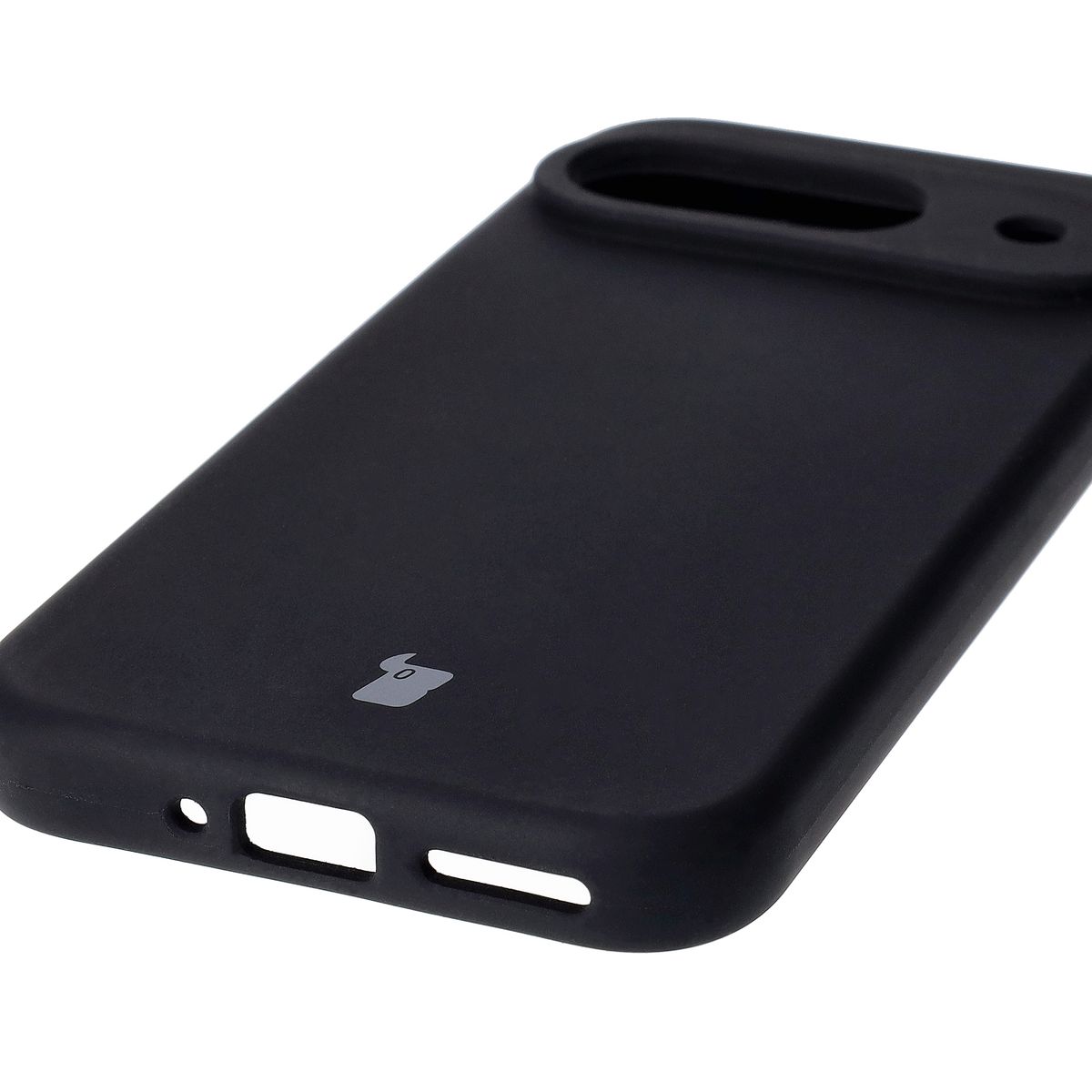 Close-up of precise cutouts and wireless charging capability in Bizon Soft Case