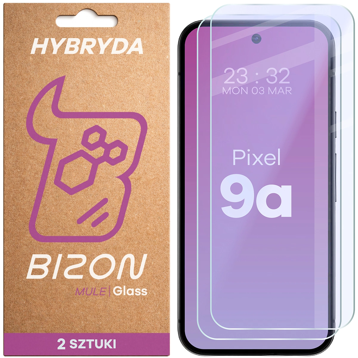 Elastyczne szkło hybrydowe Bizon Glass Mule Duo do Google Pixel 9a, 2 sztuki