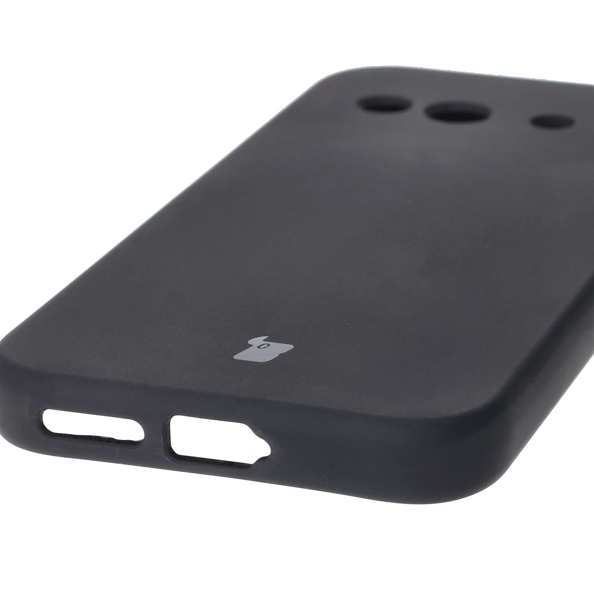 Close-up of precise cutouts and wireless charging capability in Bison Soft Case
