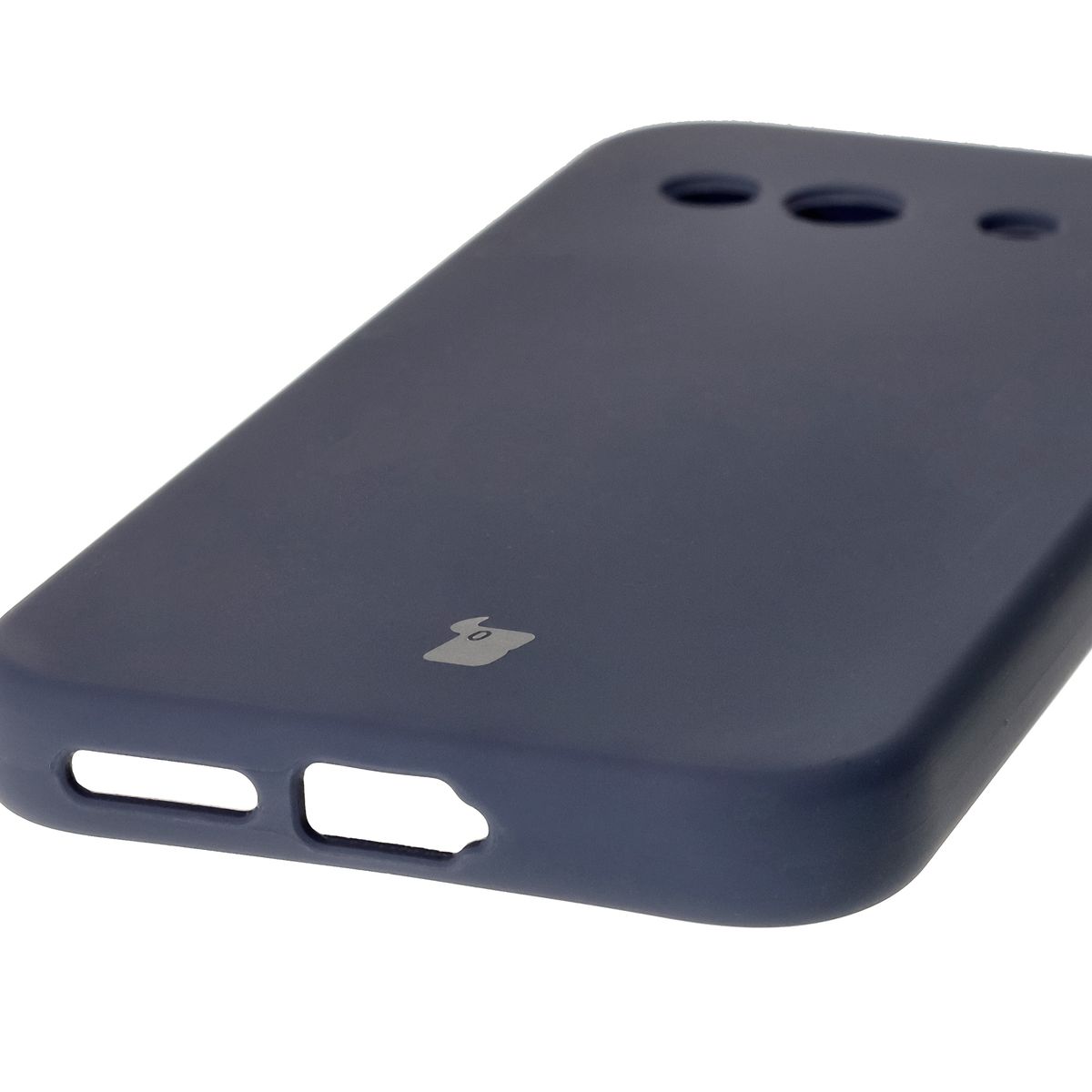 Close-up of precise cutouts and wireless charging capability in the Bison Soft Case