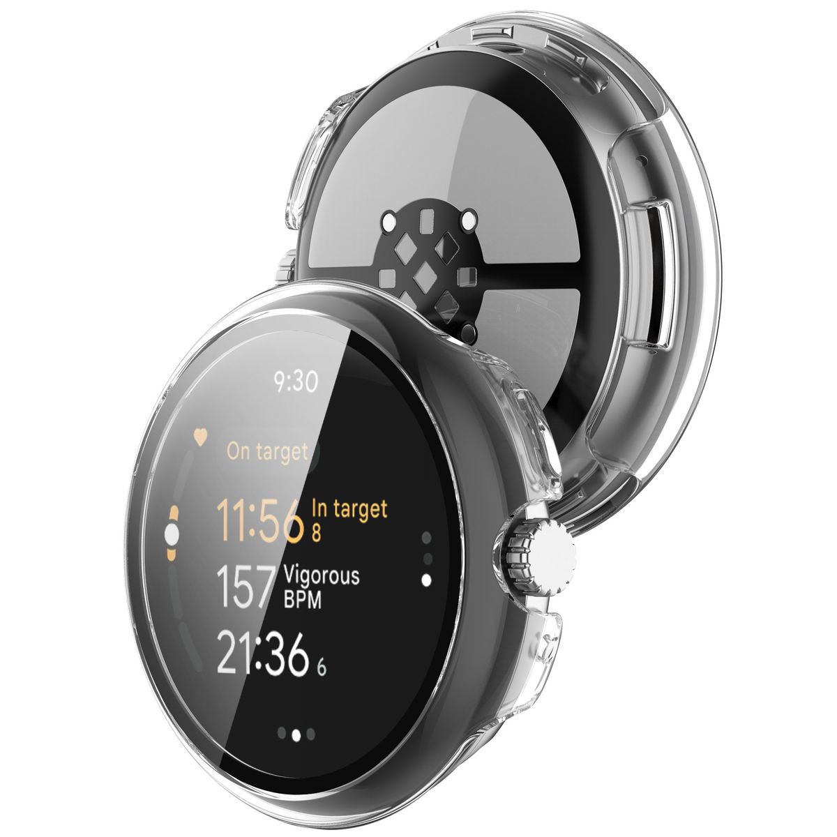 Hülle mit Glas für die Uhr Bizon Case+Glass Google Pixel Watch, transparent