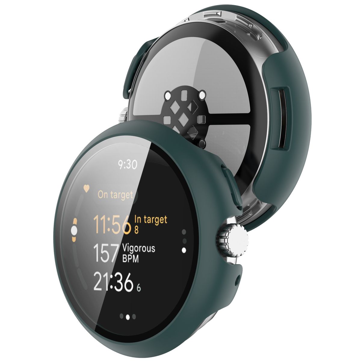 Husă cu sticlă pentru ceas Bizon Case+Glass Google Pixel Watch, verde