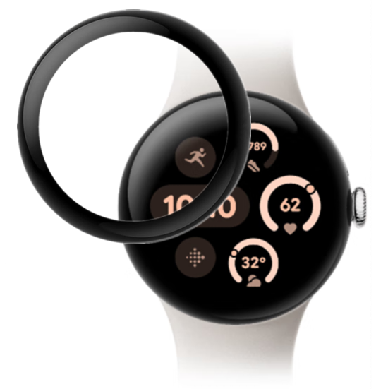 Hybridglas mit schwarzem Rahmen, perfekt passend für Google Pixel 3 45 mm